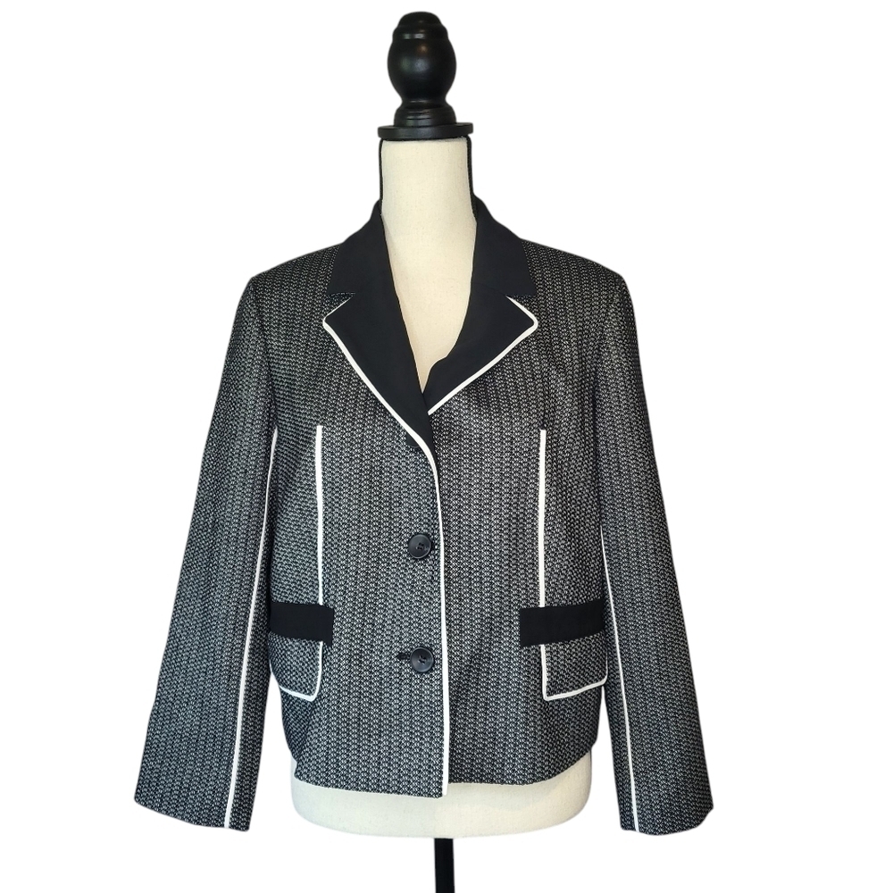 Classiques Entier womens black ivory tweed color block button front blazer sz M